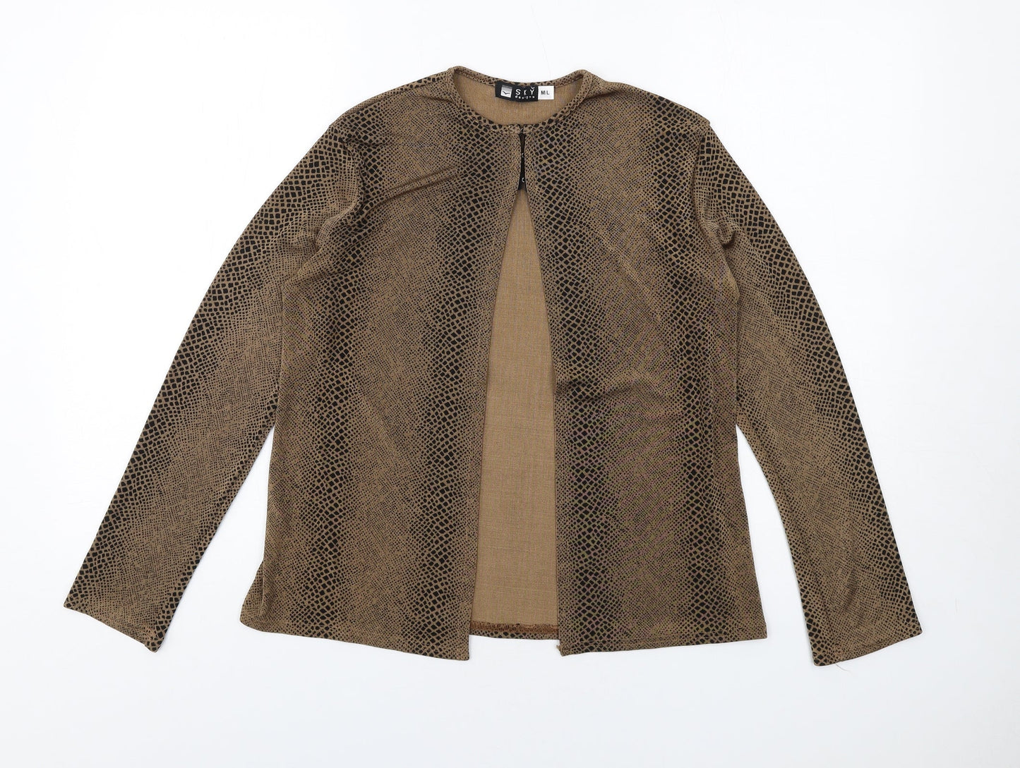Sky Womens Brown Geometric Polyester Basic T-Shirt Size M Round Neck