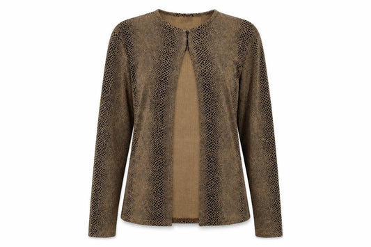 Sky Womens Brown Geometric Polyester Basic T-Shirt Size M Round Neck