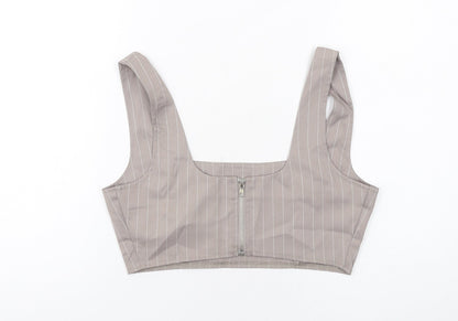 Back view of Missguided women’s grey striped polyester cropped tank, size UK 10, square neck