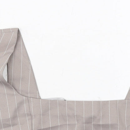 Close-up detail of Missguided women’s grey striped polyester cropped tank, size UK 10, square neck