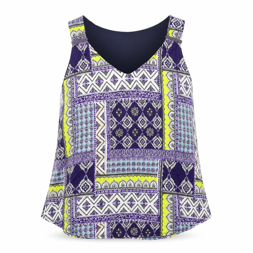 Wallis Womens Multicoloured Geometric Viscose Basic Tank Size 14 Scoop Neck