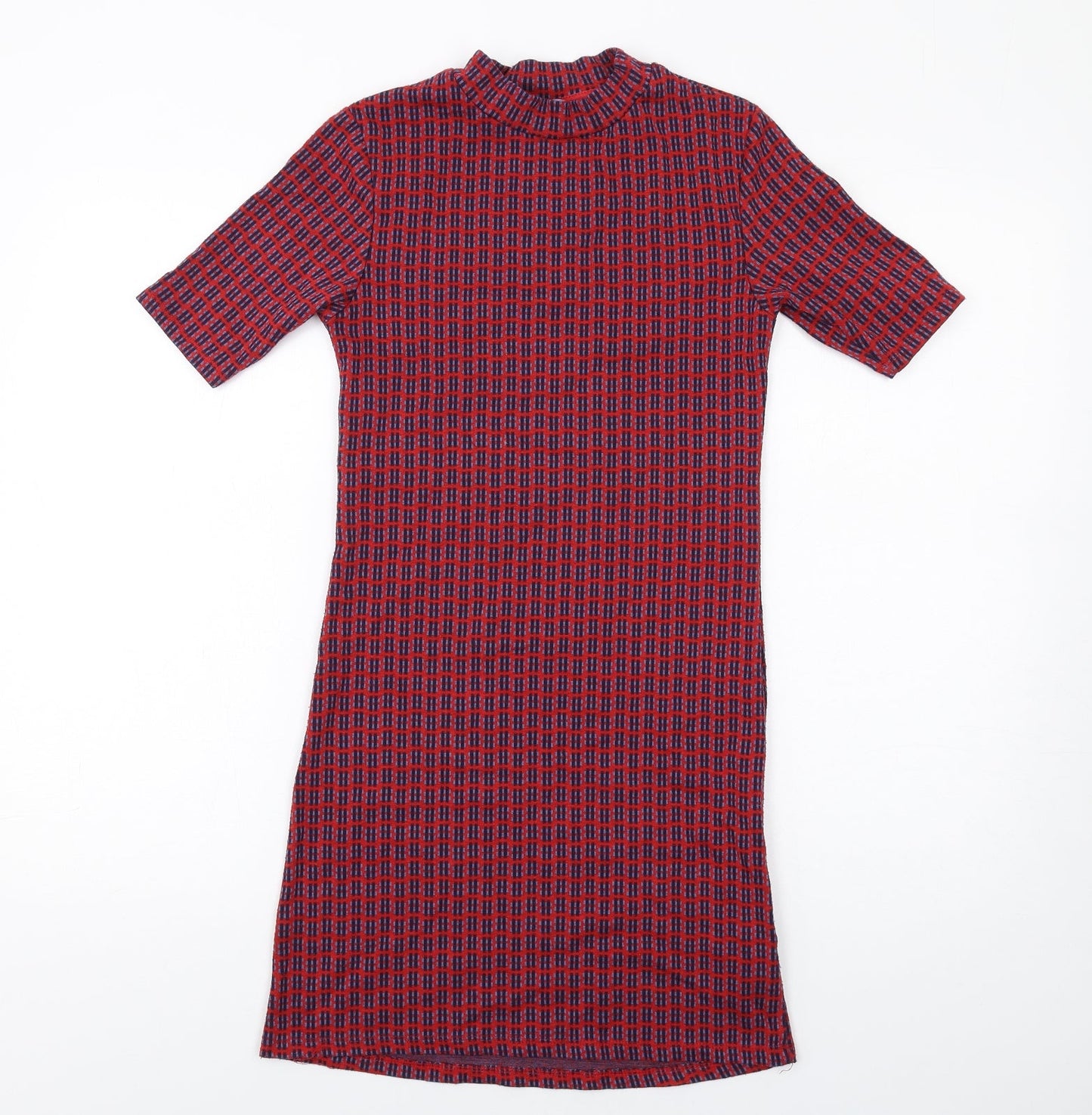 Topshop Womens Red Geometric Polyester A-Line Size 6 Mock Neck Pullover