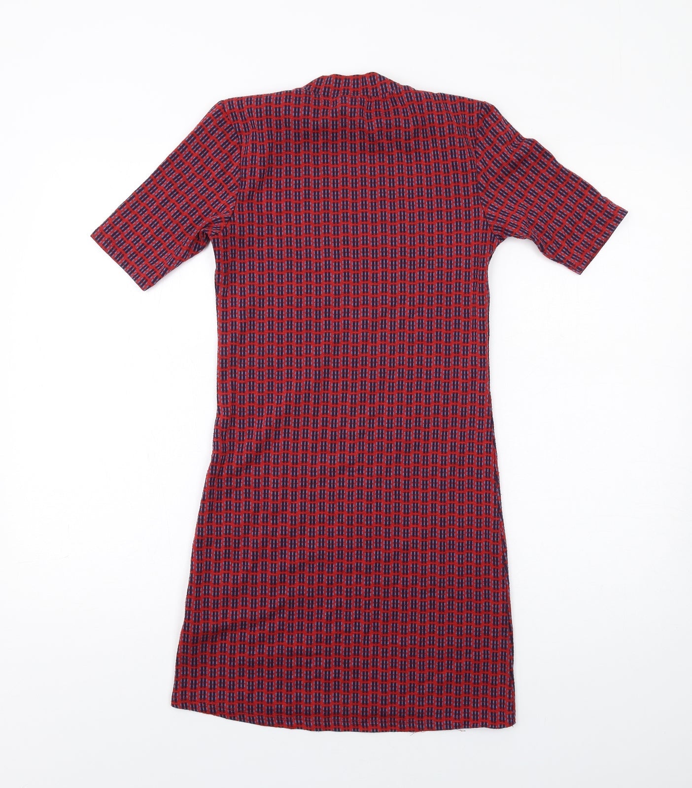 Topshop Womens Red Geometric Polyester A-Line Size 6 Mock Neck Pullover