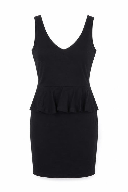 River Island Womens Black Viscose Pencil Dress Size 10 Scoop Neck Zip - Peplum