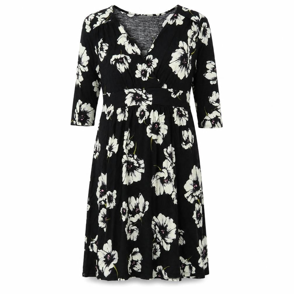 Wallis Womens Black Floral Viscose A-Line Size 14 V-Neck Pullover