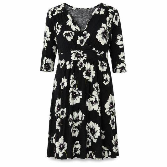 Wallis Womens Black Floral Viscose A-Line Size 14 V-Neck Pullover