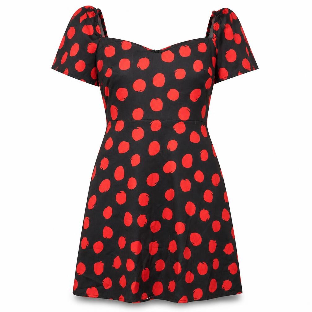 Boohoo Womens Black Polka Dot Polyester A-Line Size 10 V-Neck Zip