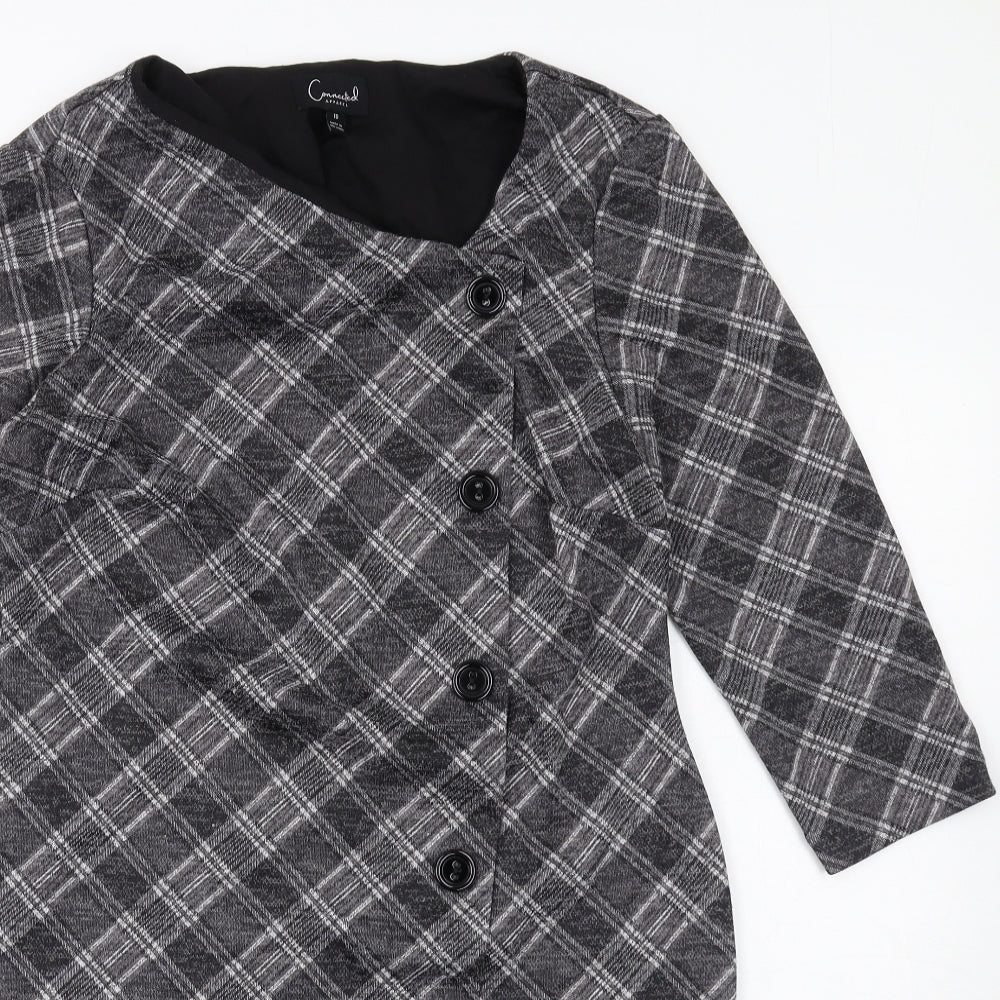Connected Womens Grey Plaid Polyester Pencil Dress Size 10 Square Neck Pullover