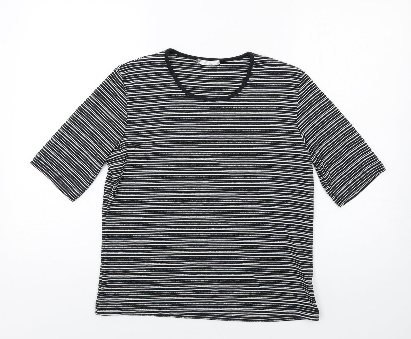 Viz a Viz Womens Black Striped Polyester Basic T-Shirt Size 14 Round Neck