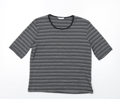 Viz a Viz Womens Black Striped Polyester Basic T-Shirt Size 14 Round Neck