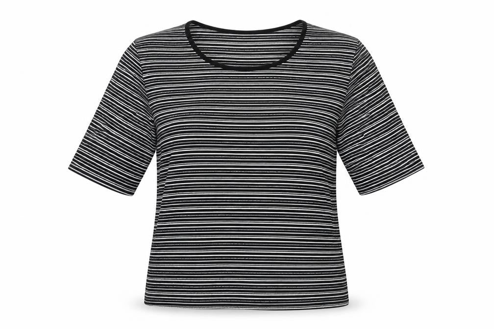 Viz a Viz Womens Black Striped Polyester Basic T-Shirt Size 14 Round Neck