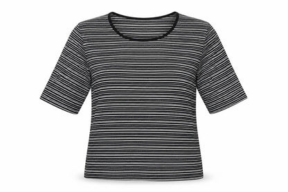 Viz a Viz Womens Black Striped Polyester Basic T-Shirt Size 14 Round Neck