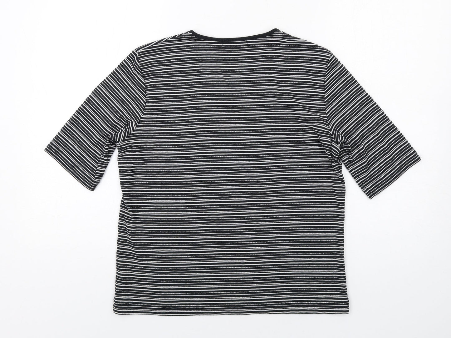 Viz a Viz Womens Black Striped Polyester Basic T-Shirt Size 14 Round Neck