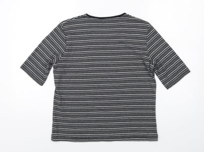 Viz a Viz Womens Black Striped Polyester Basic T-Shirt Size 14 Round Neck