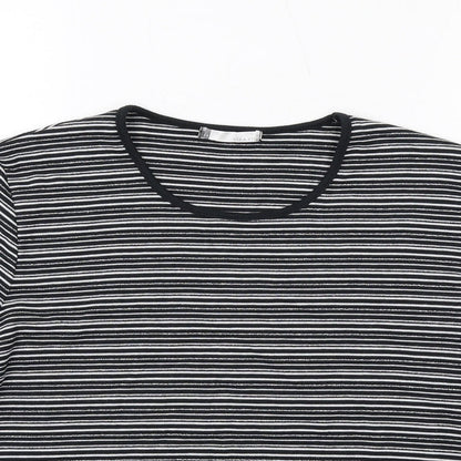 Viz a Viz Womens Black Striped Polyester Basic T-Shirt Size 14 Round Neck