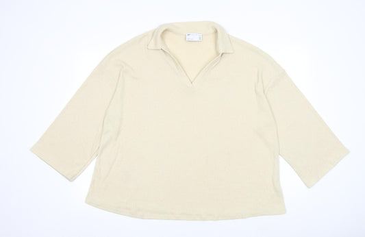 ASOS Womens Beige V-Neck Herringbone Polyester Pullover Jumper Size 12