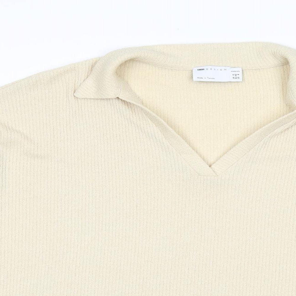 ASOS Womens Beige V-Neck Herringbone Polyester Pullover Jumper Size 12