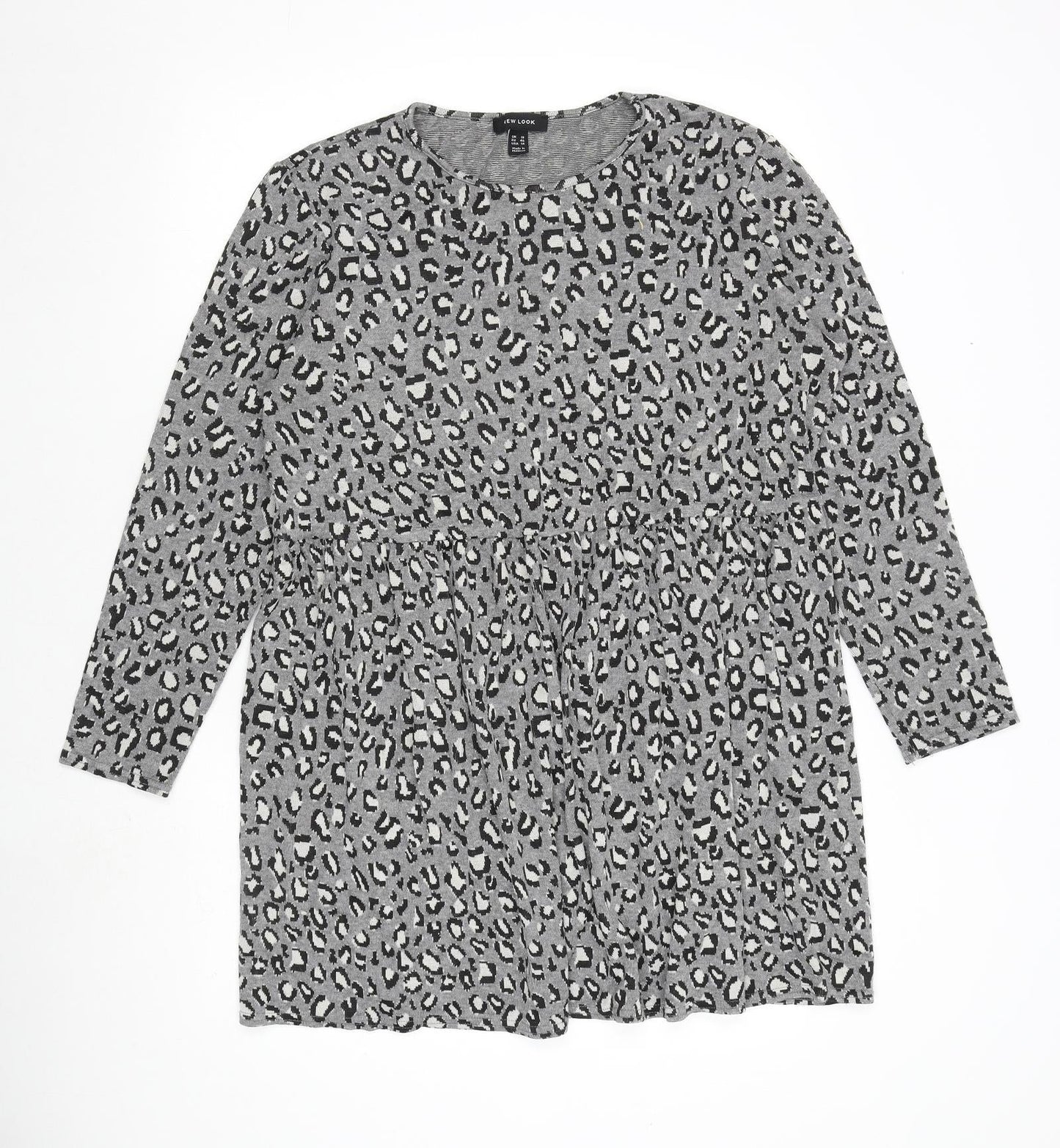 New Look Womens Grey Animal Print Viscose A-Line Size 18 Round Neck Pullover