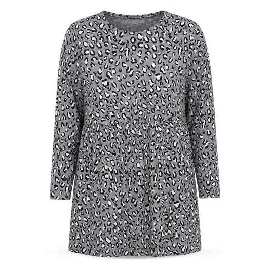 New Look Womens Grey Animal Print Viscose A-Line Size 18 Round Neck Pullover