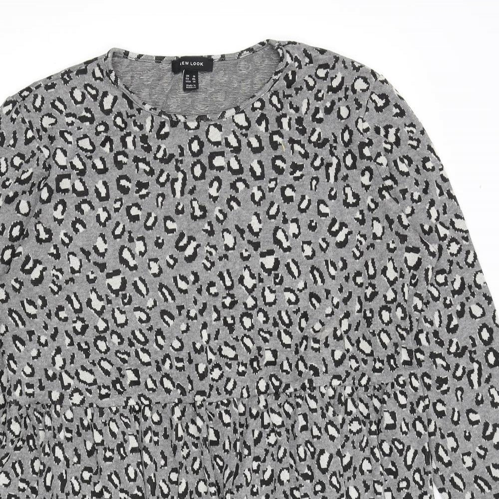 New Look Womens Grey Animal Print Viscose A-Line Size 18 Round Neck Pullover