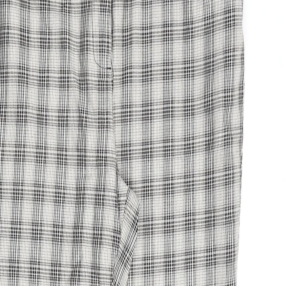 Marks and Spencer Womens Beige Check Cotton Trousers Size 18 L30 in Regular Zip