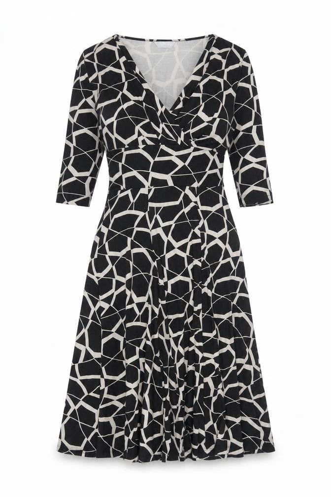 Marks & Spencer Womens Black Geometric Viscose A-Line Size 10 V-Neck Pullover