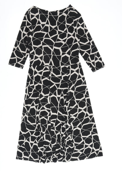 Marks & Spencer Womens Black Geometric Viscose A-Line Size 10 V-Neck Pullover