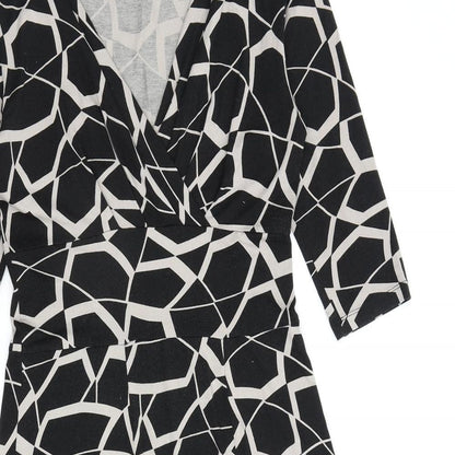 Marks & Spencer Womens Black Geometric Viscose A-Line Size 10 V-Neck Pullover