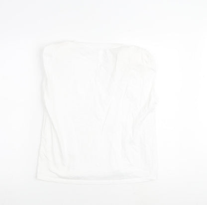 Monki Womens White 100% Cotton Basic Blouse Size XS Round Neck