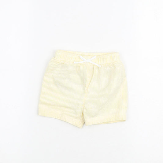 Marks and Spencer Baby Yellow Striped Cotton Cropped Jeans Size 9-12 Months Drawstring