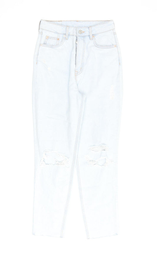 H&M Womens Blue Cotton Straight Jeans Size 6 L26 in Regular Zip