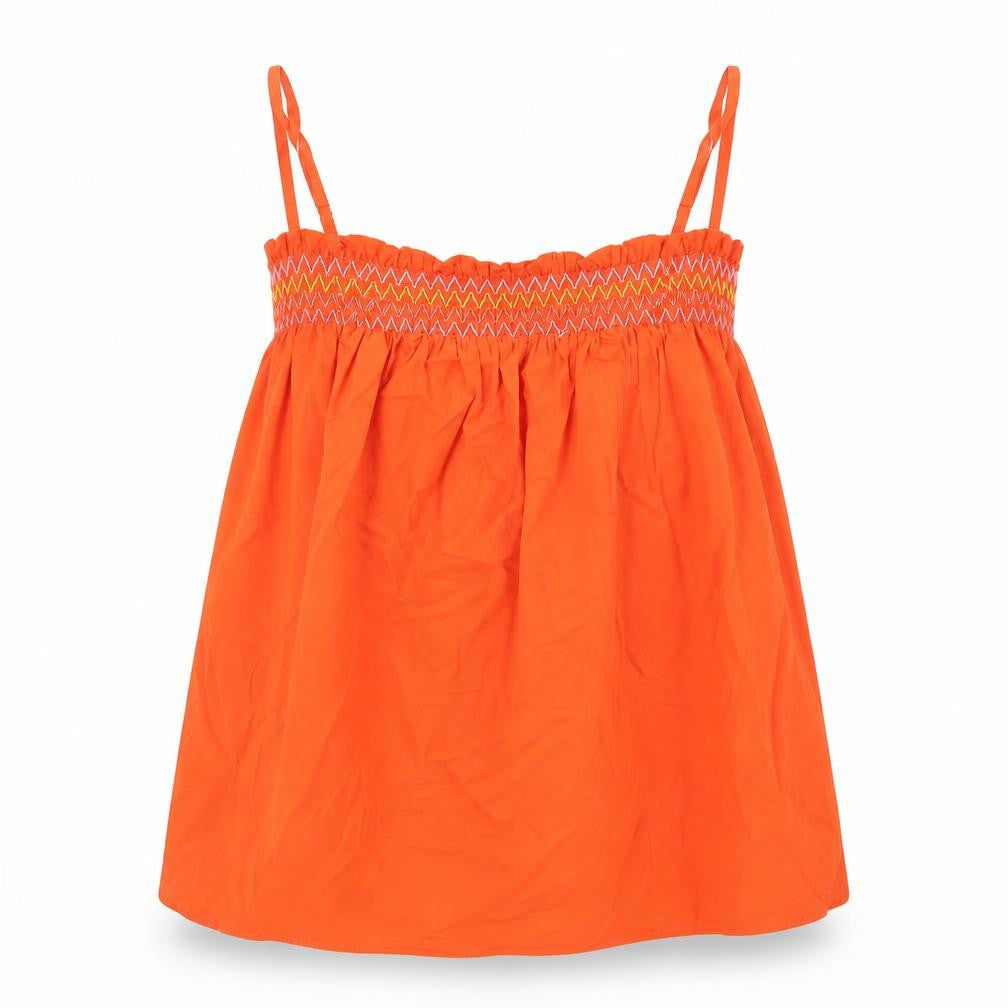 Marks & Spencer Womens Orange 100% Cotton Basic Tank Size 8 Square Neck - Shirred