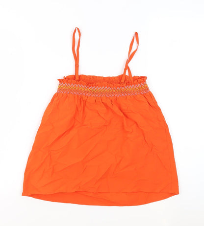 Marks & Spencer Womens Orange 100% Cotton Basic Tank Size 8 Square Neck - Shirred