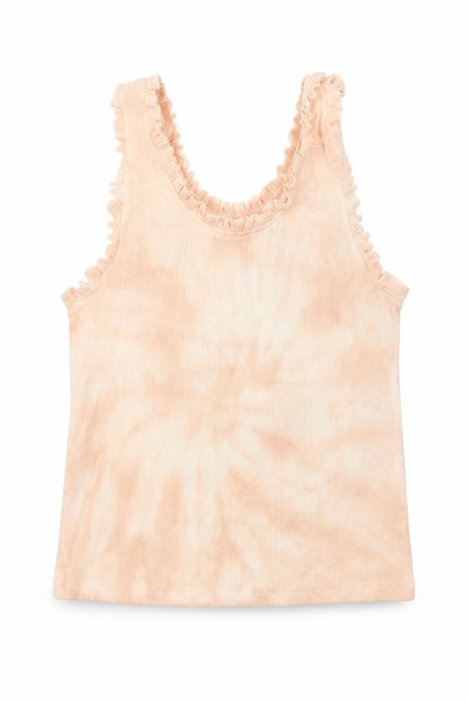 Marks & Spencer Girls Pink Geometric Cotton Basic Tank Size 8-9 Years Round Neck Pullover - Tie Dye Ruffles