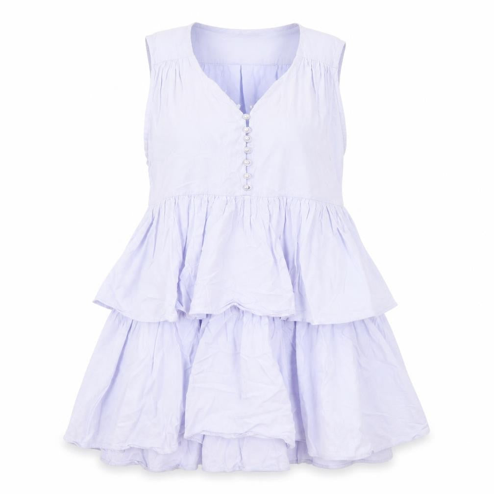 Zara Womens Blue 100% Cotton A-Line Size S V-Neck Button - Ruffles