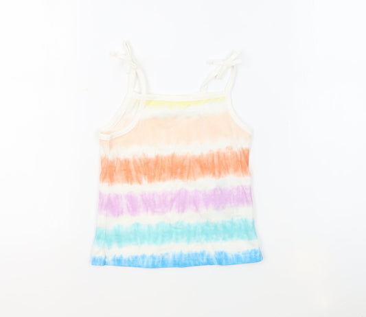 Marks and Spencer Girls Multicoloured Geometric 100% Cotton Basic Tank Size 4-5 Years Square Neck Pullover - Tie Dye
