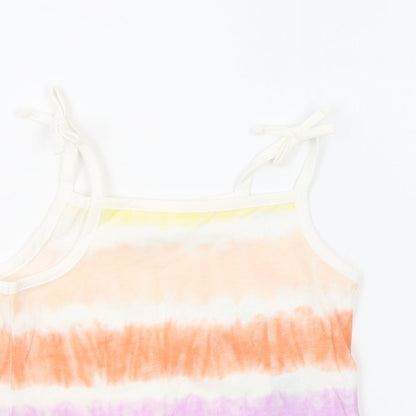 Close-up detail of Marks & Spencer girls’ multicoloured geometric 100% cotton basic tank, years square neck pullover - tie