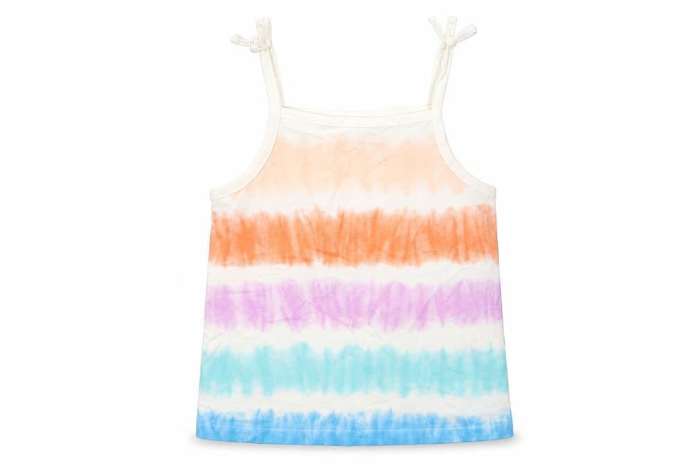 Marks & Spencer Girls Multicoloured Geometric 100% Cotton Basic Tank Size 3-4 Years Square Neck Pullover - Tie Dye
