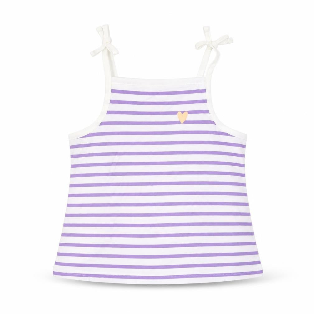 Marks & Spencer Girls White Striped 100% Cotton Basic Tank Size 2-3 Years Square Neck Pullover - Embroidered Heart