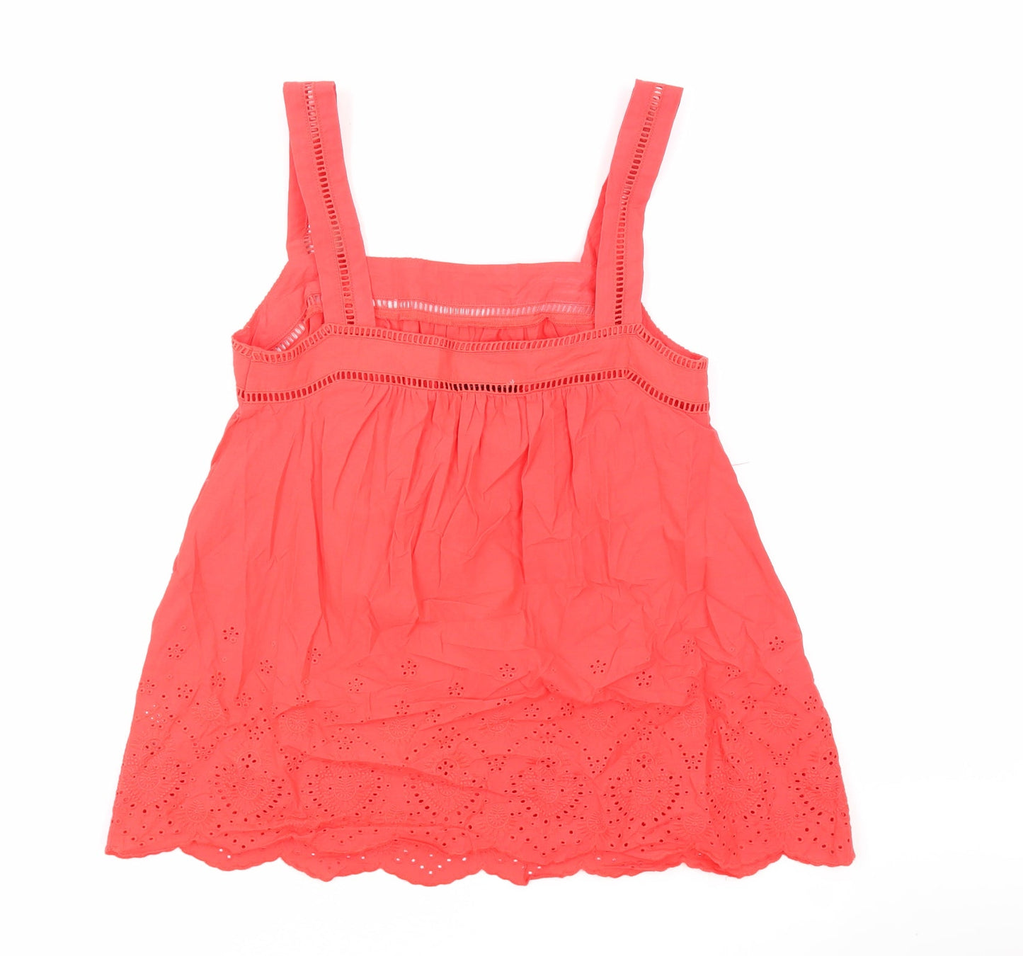 Marks and Spencer Womens Red 100% Cotton Basic Tank Size 8 Square Neck - Broderie Anglaise