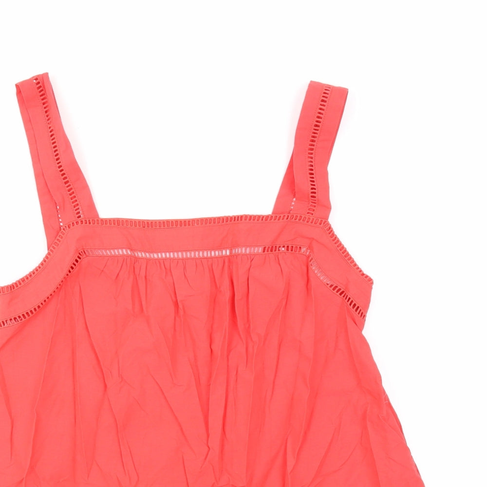 Marks and Spencer Womens Red 100% Cotton Basic Tank Size 8 Square Neck - Broderie Anglaise