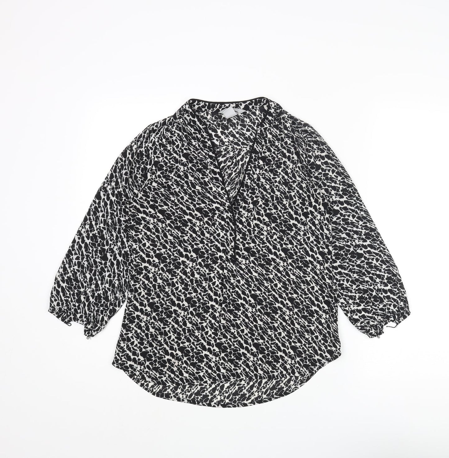 H&M Womens Black Geometric Polyester Basic Blouse Size 4 V-Neck