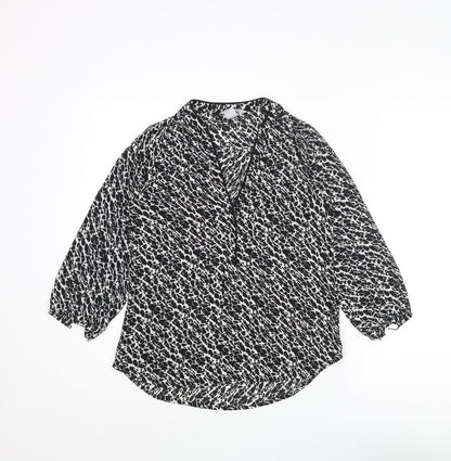 H&M Womens Black Geometric Polyester Basic Blouse Size 4 V-Neck