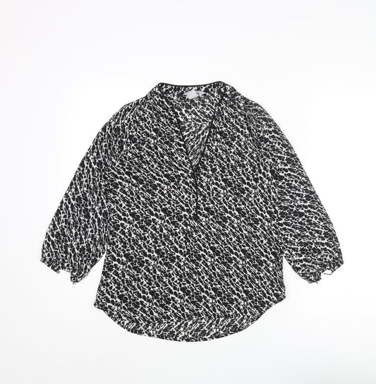 H&M Womens Black Geometric Polyester Basic Blouse Size 4 V-Neck