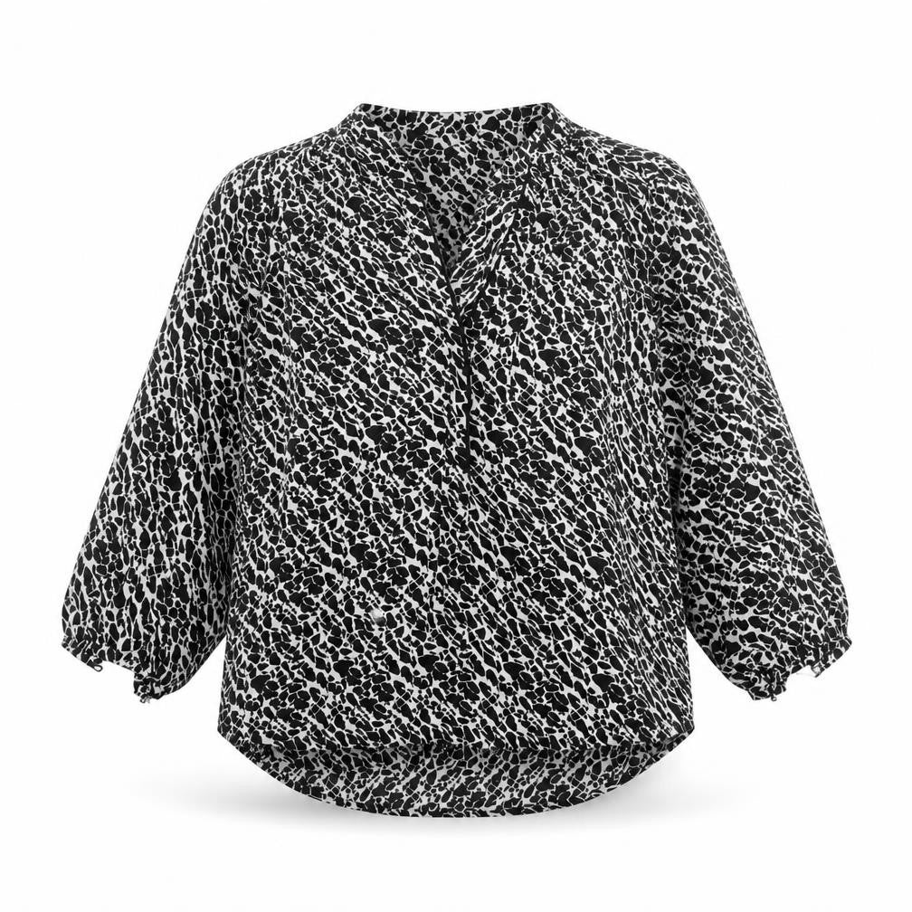H&M Womens Black Geometric Polyester Basic Blouse Size 4 V-Neck