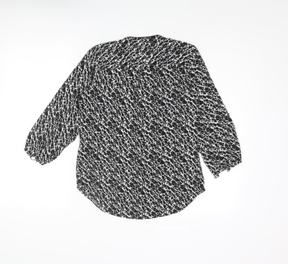 H&M Womens Black Geometric Polyester Basic Blouse Size 4 V-Neck