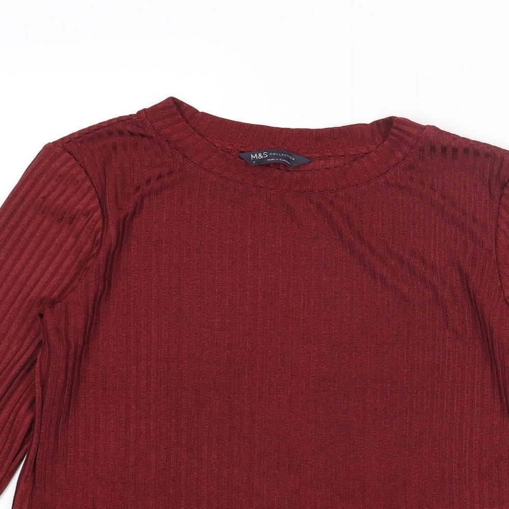 Marks and Spencer Womens Red Polyester Basic Blouse Size 8 Round Neck - Ribbed
