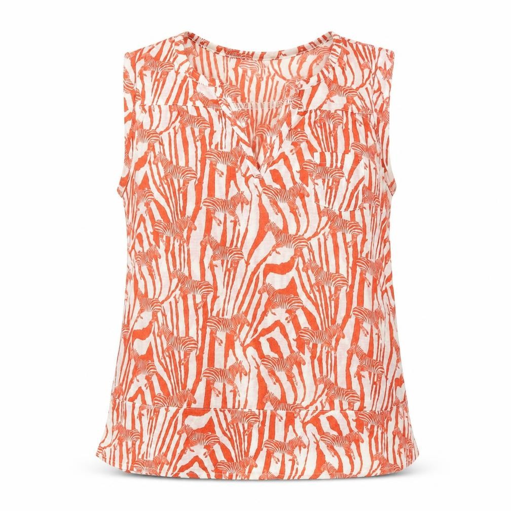 H&M Womens Orange Geometric Polyester Basic Blouse Size XS V-Neck - Zebra Print