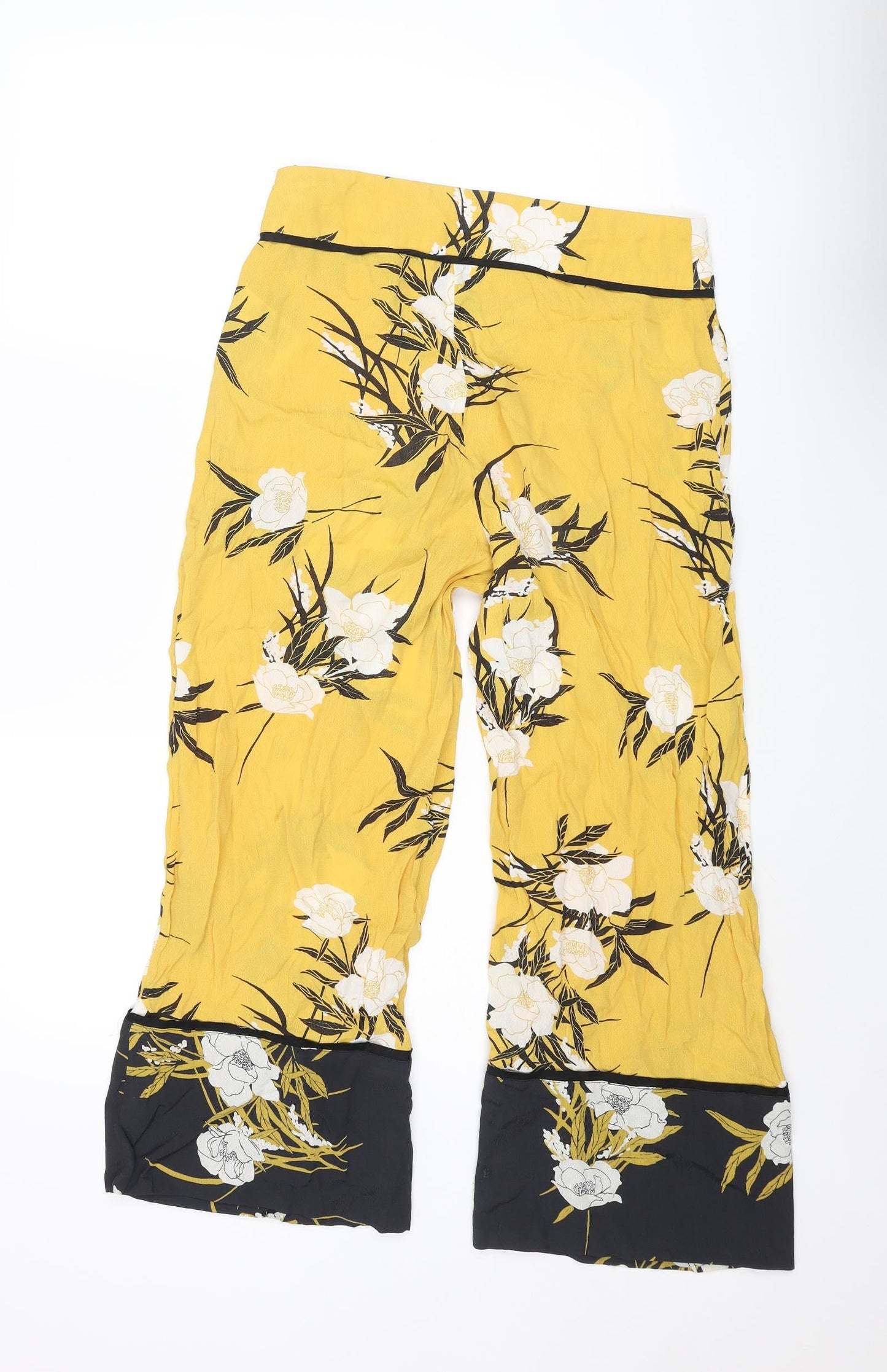 Miss Selfridge Womens Yellow Floral Viscose Cropped Trousers Size 8 L23 in Regular Zip