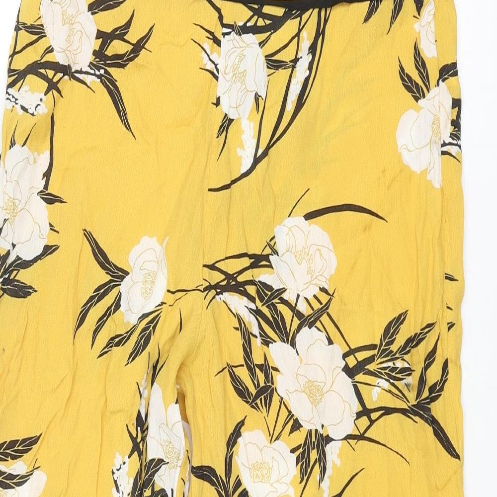 Miss Selfridge Womens Yellow Floral Viscose Cropped Trousers Size 8 L23 in Regular Zip